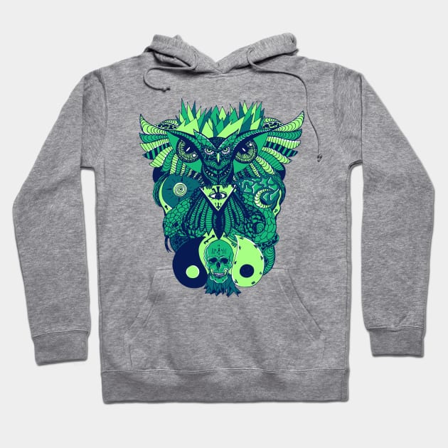 Ngreen Wise Owl And Ageless Skull Hoodie by kenallouis